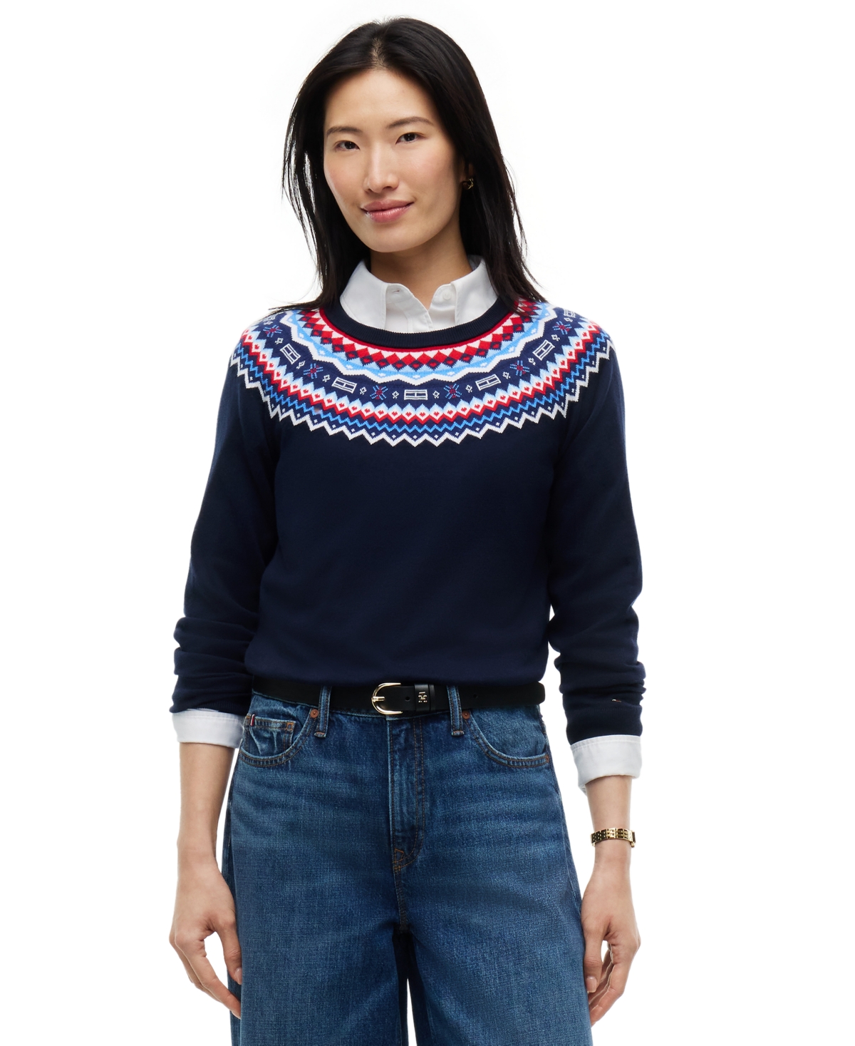 Tommy Hilfiger Women's Fair Isle Fitted Crewneck Sweater