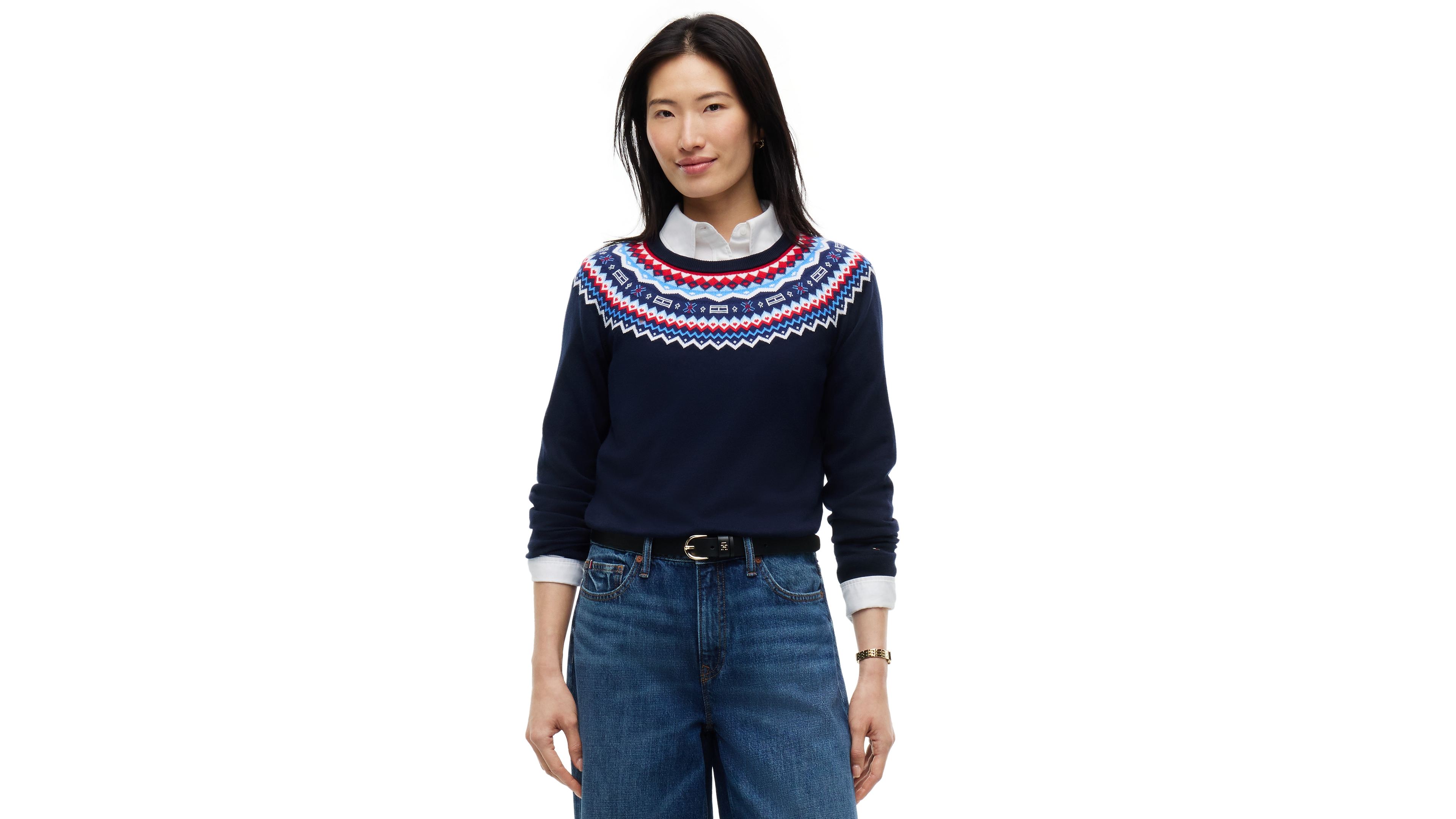Tommy Hilfiger Women's Fair Isle Fitted Crewneck Sweater