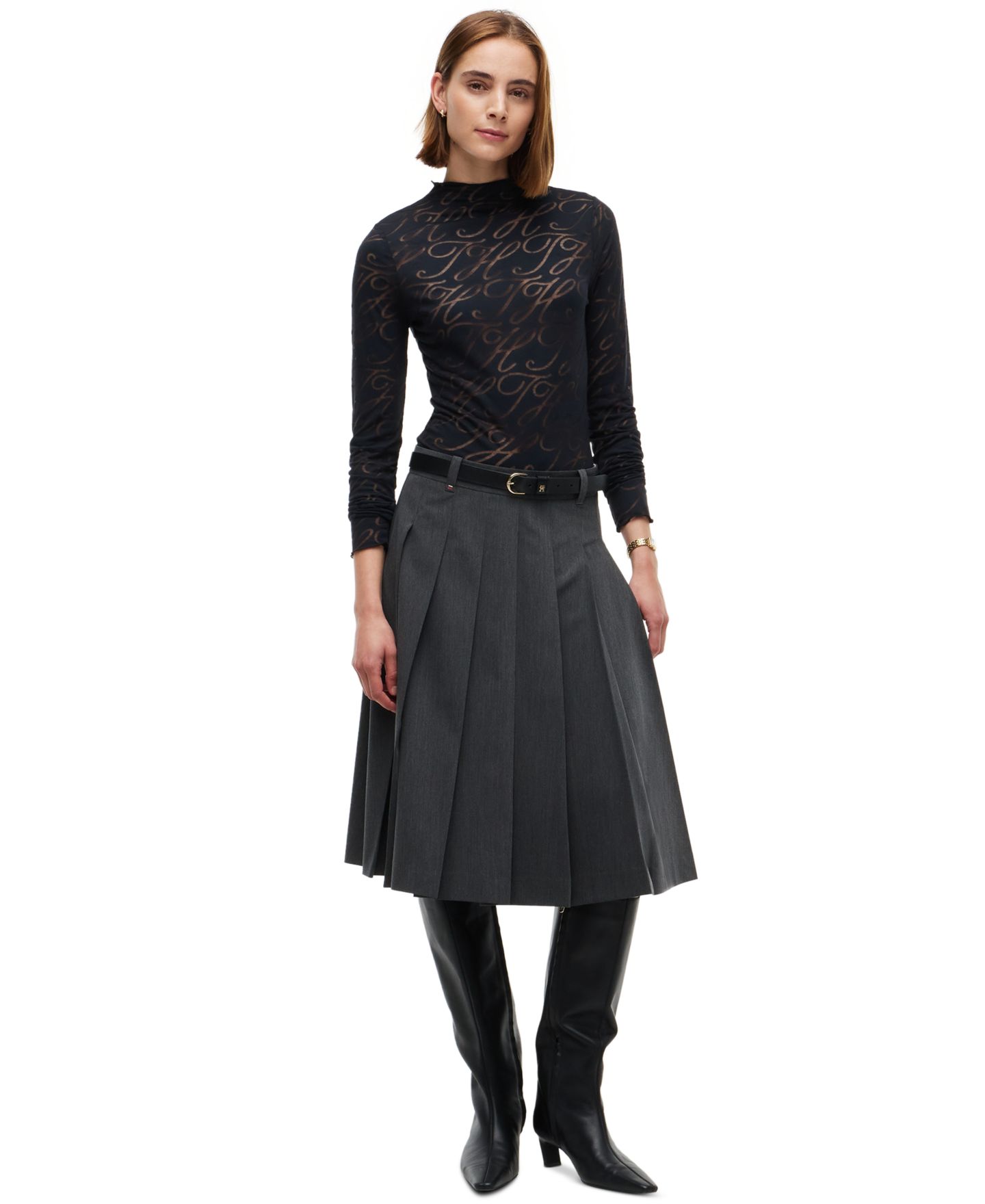 Женская футболка Tommy Hilfiger Burnout Mock Neck Long-Sleeve, цвет: Чёрный — фото 1