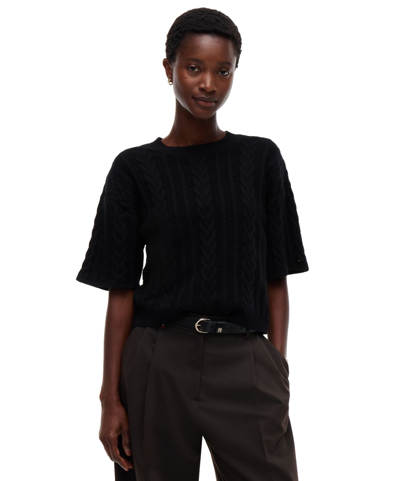 Women's Cable-Knit Bow Detail Crewneck Sweater