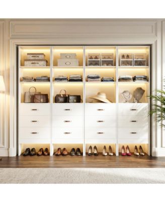Wooden Set of 4 Closet Organizer System with 3 Drawers and Hanging Rods