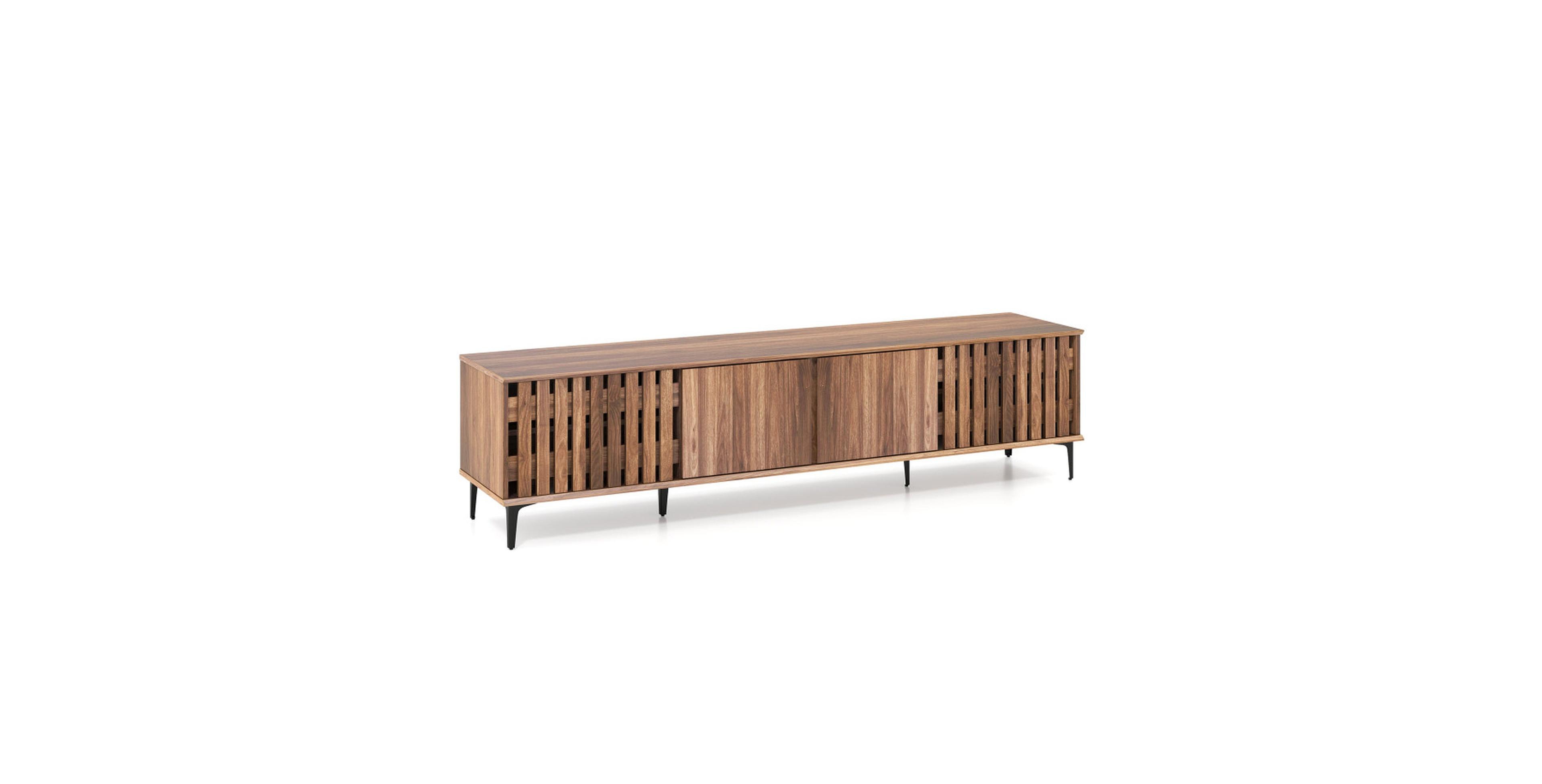 Gouun 71 Inch Mid-Century Entertainment Center with 4 Slatted Door Cabinets