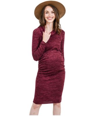 Maternity Long-Sleeve Cowl-Neck Ruched Dress