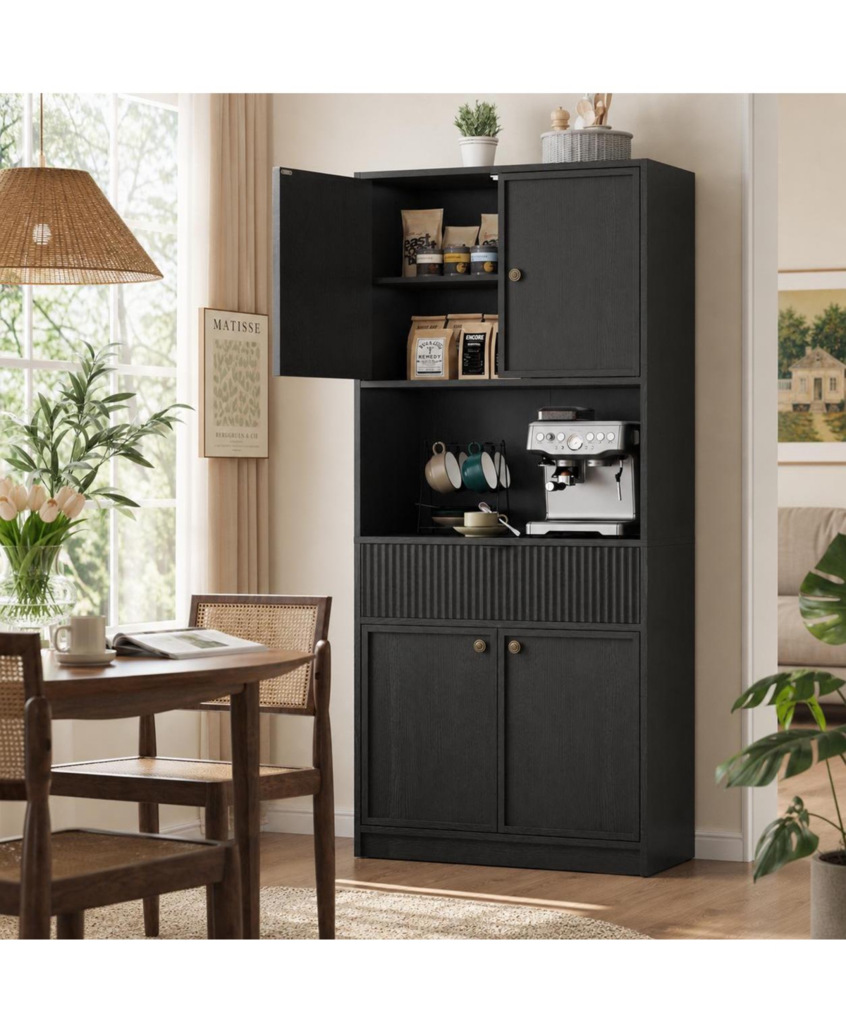 homfan 70" Tall Kitchen Pantry Cabinet with Countertop, Fluted Doors and Drawer, Freestanding Cupboard for Dining Room, Living Room