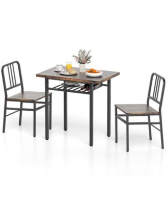 3-Piece Rectangular Dining Table Set with Under-Table Storage Rack