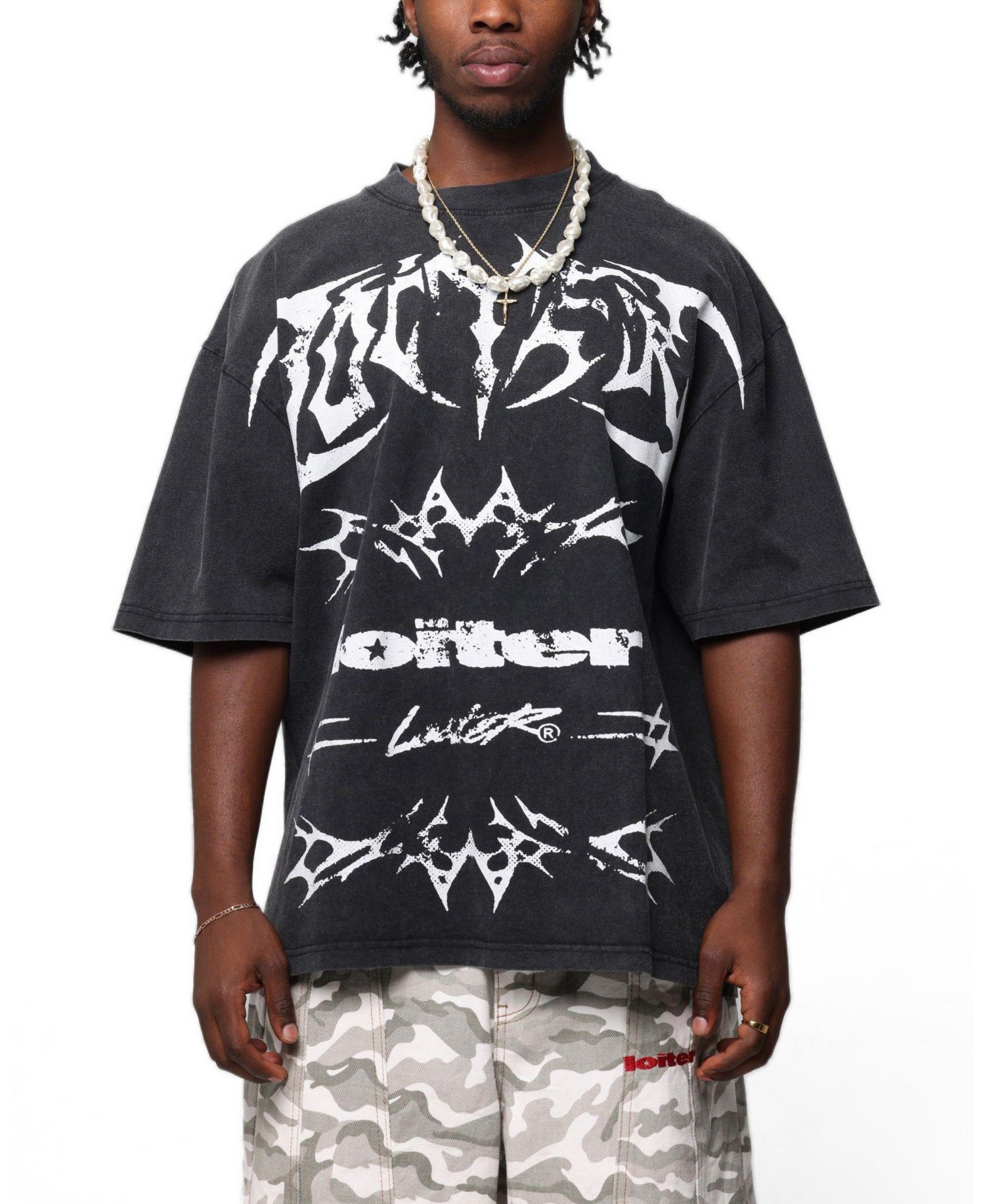 Men's Metal Stacked Vintage Graphic Oversized Dropped-Shoulder T-Shirt