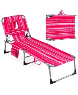 Tanning Chair with 4-Position Adjustable Backrest, Face Arm Holes and Storage Pocket