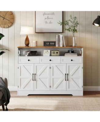 51" Farmhouse Buffet Cabinet with 4 Doors, 3 Drawers, Power Outlets and Adjustable Shelves