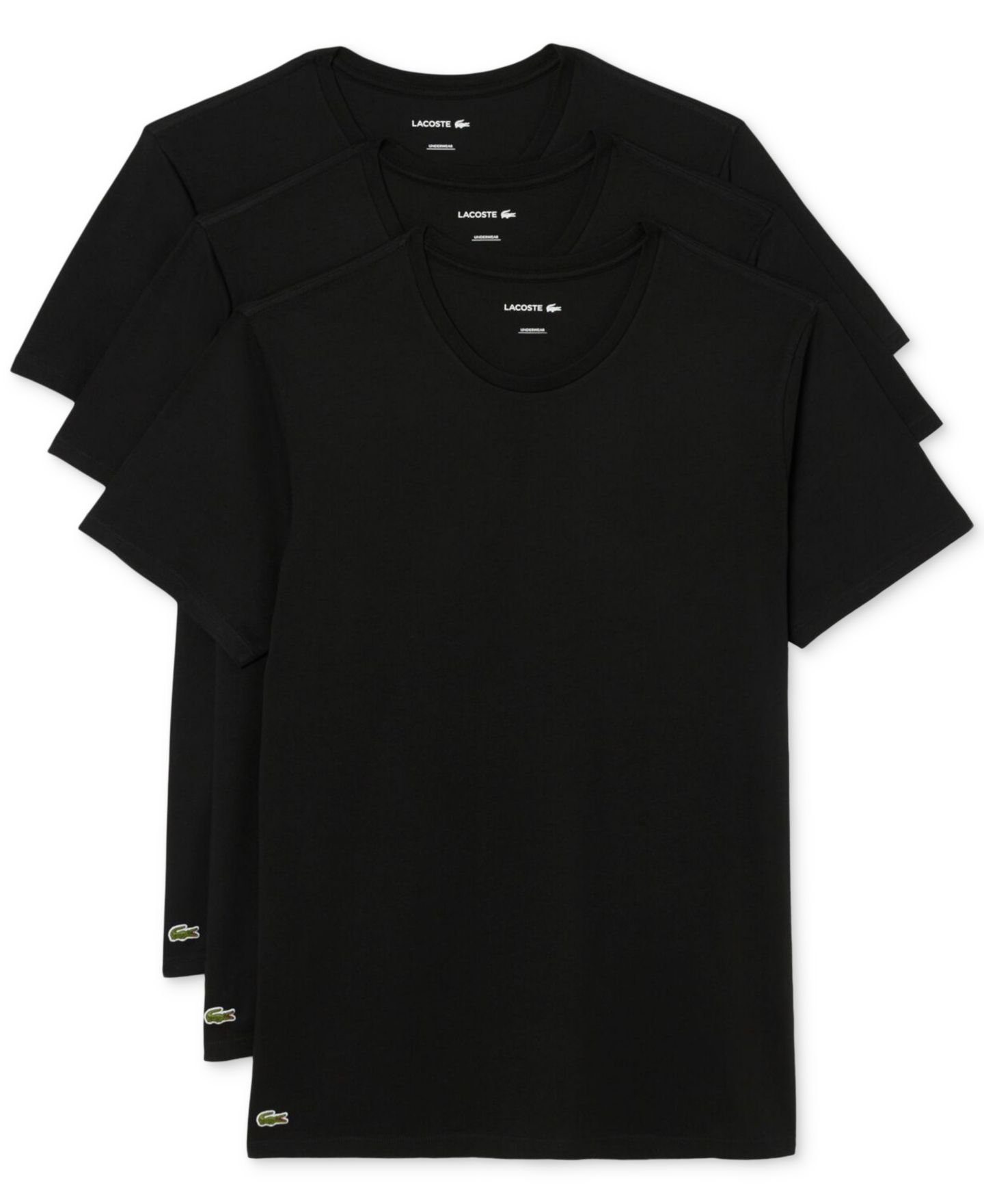 Мужские топы Lacoste Regular-Fit Crewneck Undershirts, 3-Pack, цвет: Чёрный — фото 1