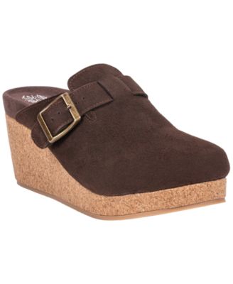 Women's Madison Platform-Wedge Buckle Faux Suede Mule Clogs