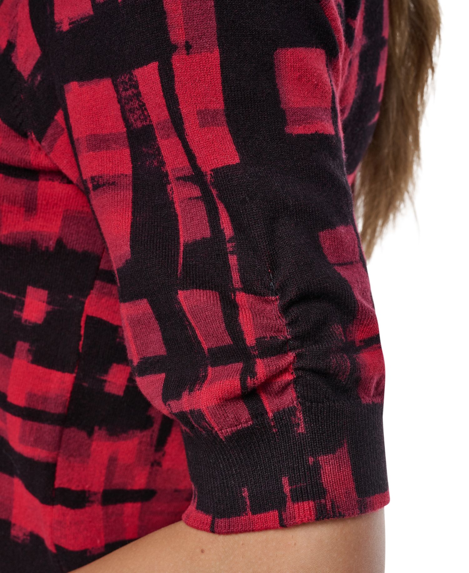 Women's Plaid Elbow-Sleeve Pullover Sweater