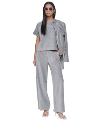 Women's Long-Sleeve Lurex Velvet Jacket, Lurex Velvet Knit Scoop Neck Short-Dolman Sleeves T-Shirt & Wide-Leg Velvet Pull-On Pants