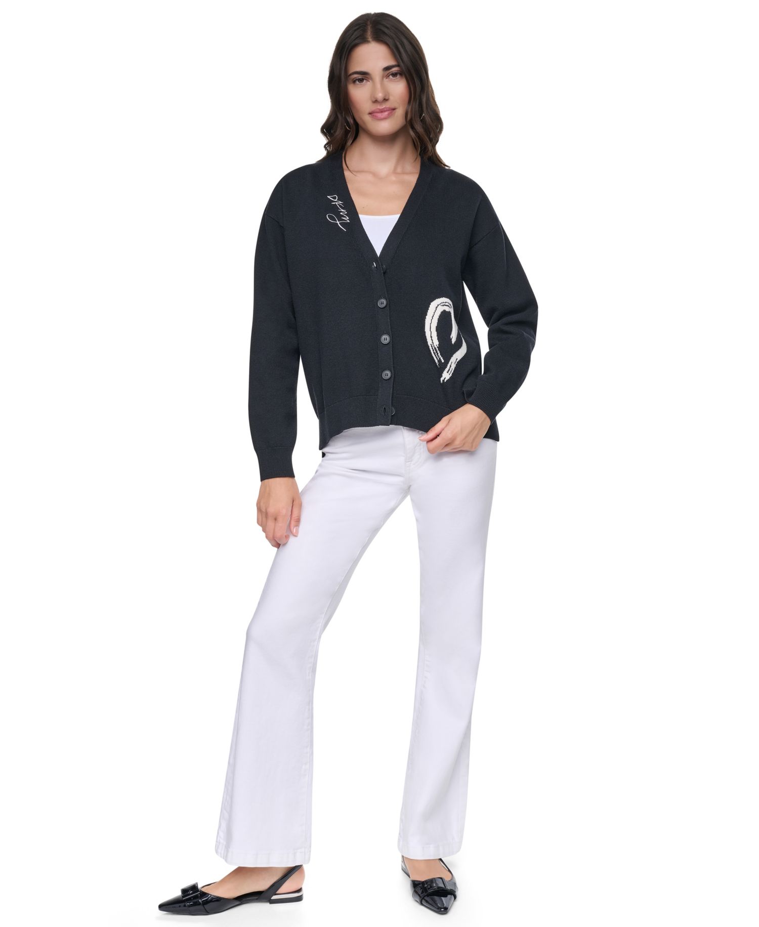 Women's Heart Brush Stroke Button-Front V-Neck Cardigan Sweater