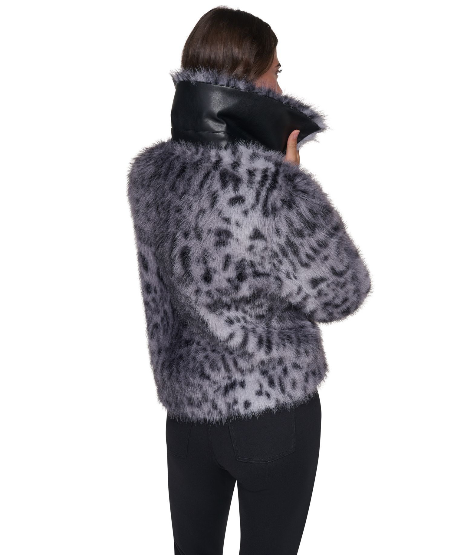 Women's Long-Sleeve Faux Fur Animal Print Jacket