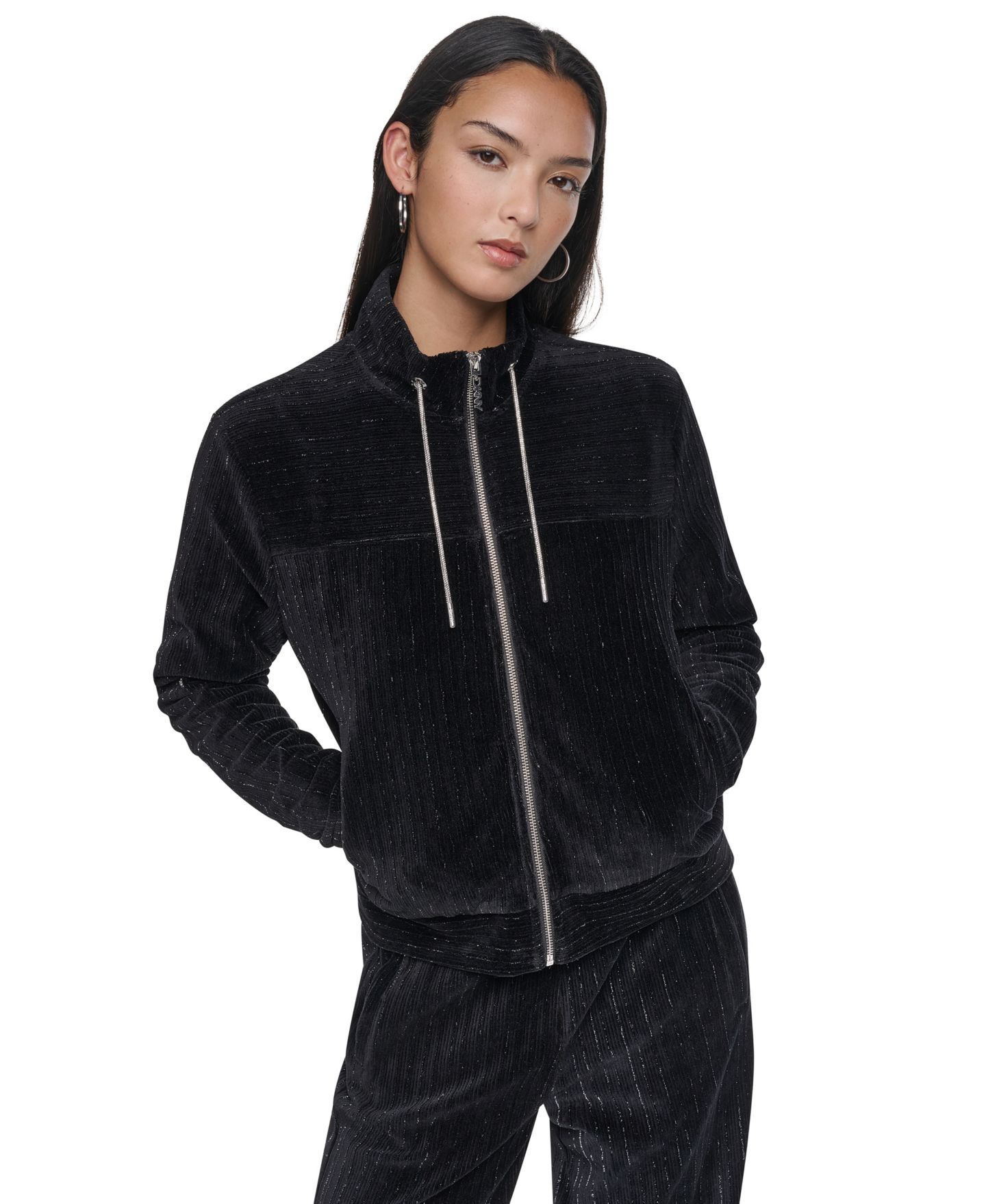 Женская куртка DKNY Long-Sleeve Lurex Velvet, цвет: Чёрный — фото 4
