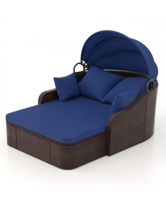 Outdoor Wicker Daybed with Retractable Canopy and 4 Throw Pillows