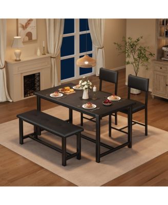 4-Piece Dining Table Set with Bench and 2 Upholstered Chairs, Wood-Top Kitchen Set for Small Spaces, Apartment or Dining Room