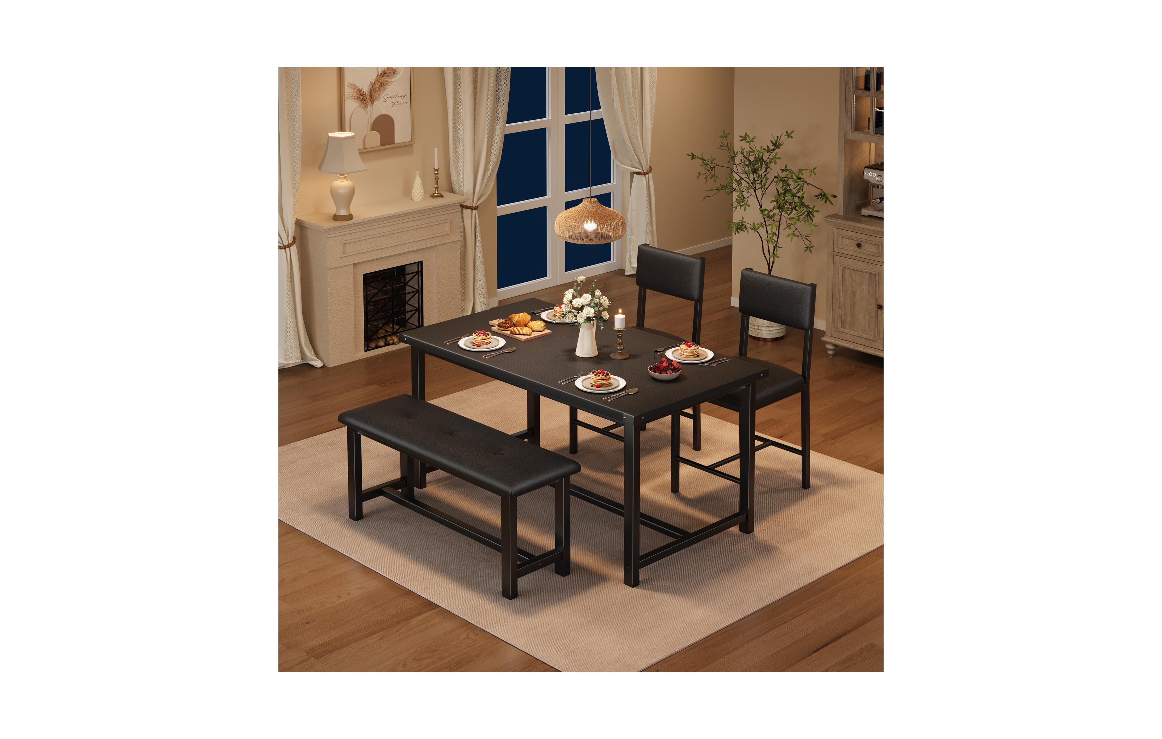 homfan 4-Piece Dining Table Set with Bench and 2 Upholstered Chairs, Wood-Top Kitchen for Small Spaces, Apartment or Room