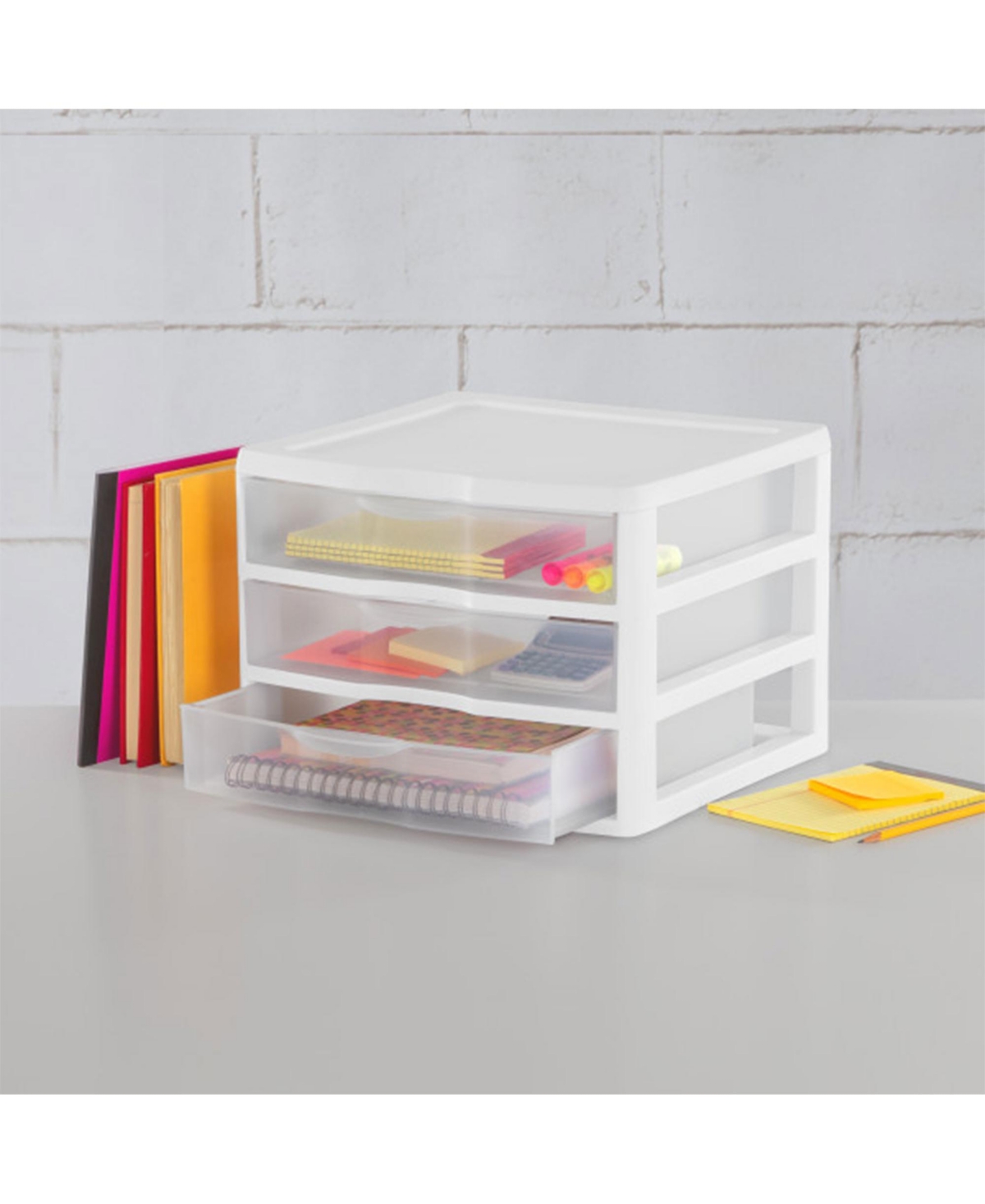 Sterilite Clear Plastic Stackable Small 3 Drawer Storage System, White
