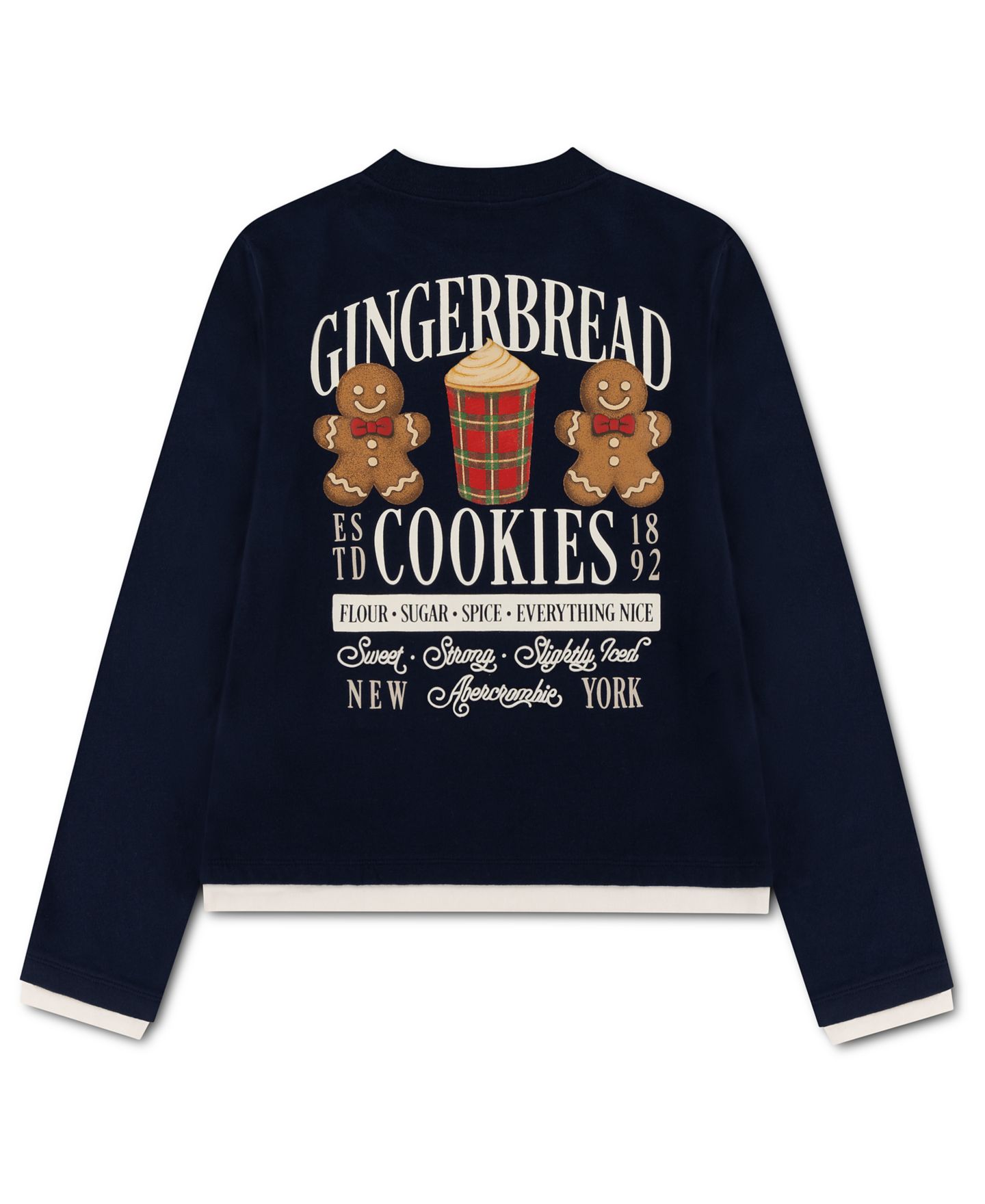 Футболка abercrombie kids Cookies Twofer Long-Sleeve Contrast-Underlayer T-Shirt для девочек, цвет: Тёмно-синий — фото 2