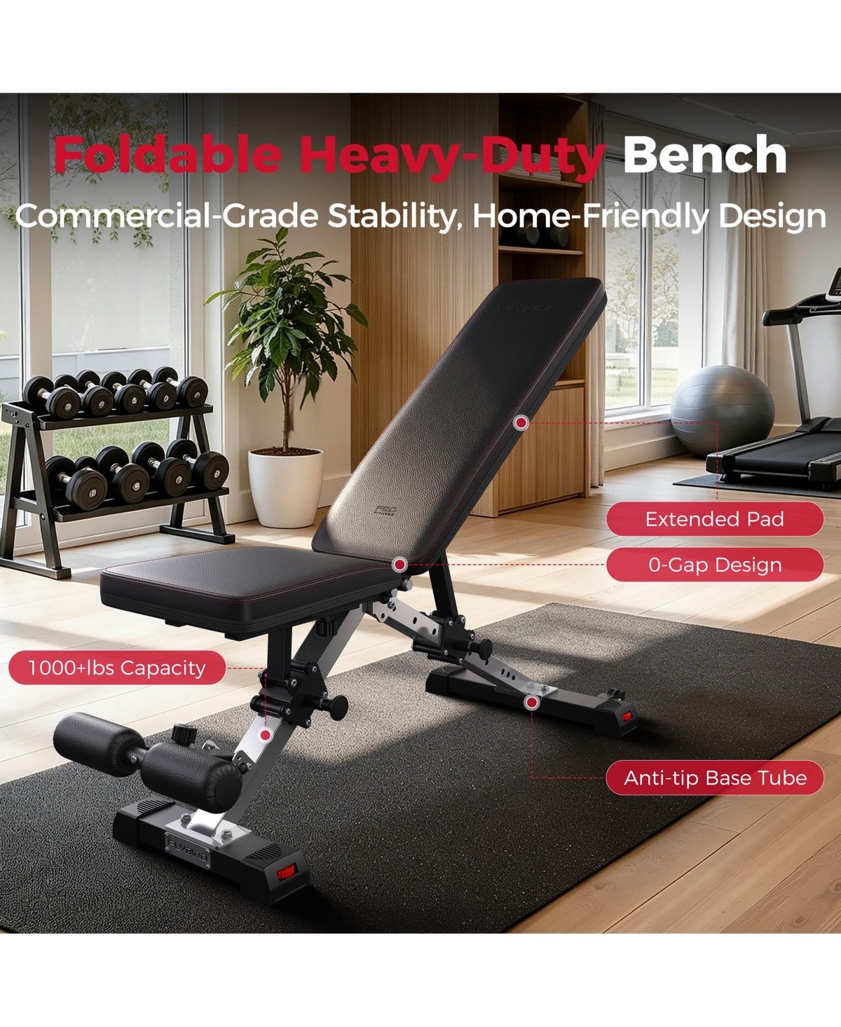 Fed Fitness Flybird WB14 Foldable Weight Bench, 1000 Lbs Heavy Duty Adjustable Workout Bench for Home Gym
