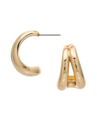 Gold-Tone Double-Hoop Polished Puff Hoop Earrings, 1"