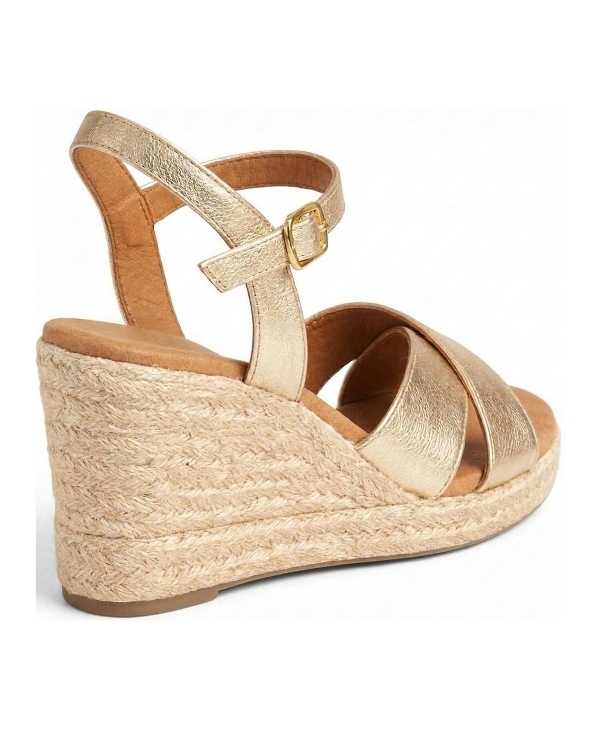 Menina Step Women's Jimena Double Band Gold Wedge Espadrilles