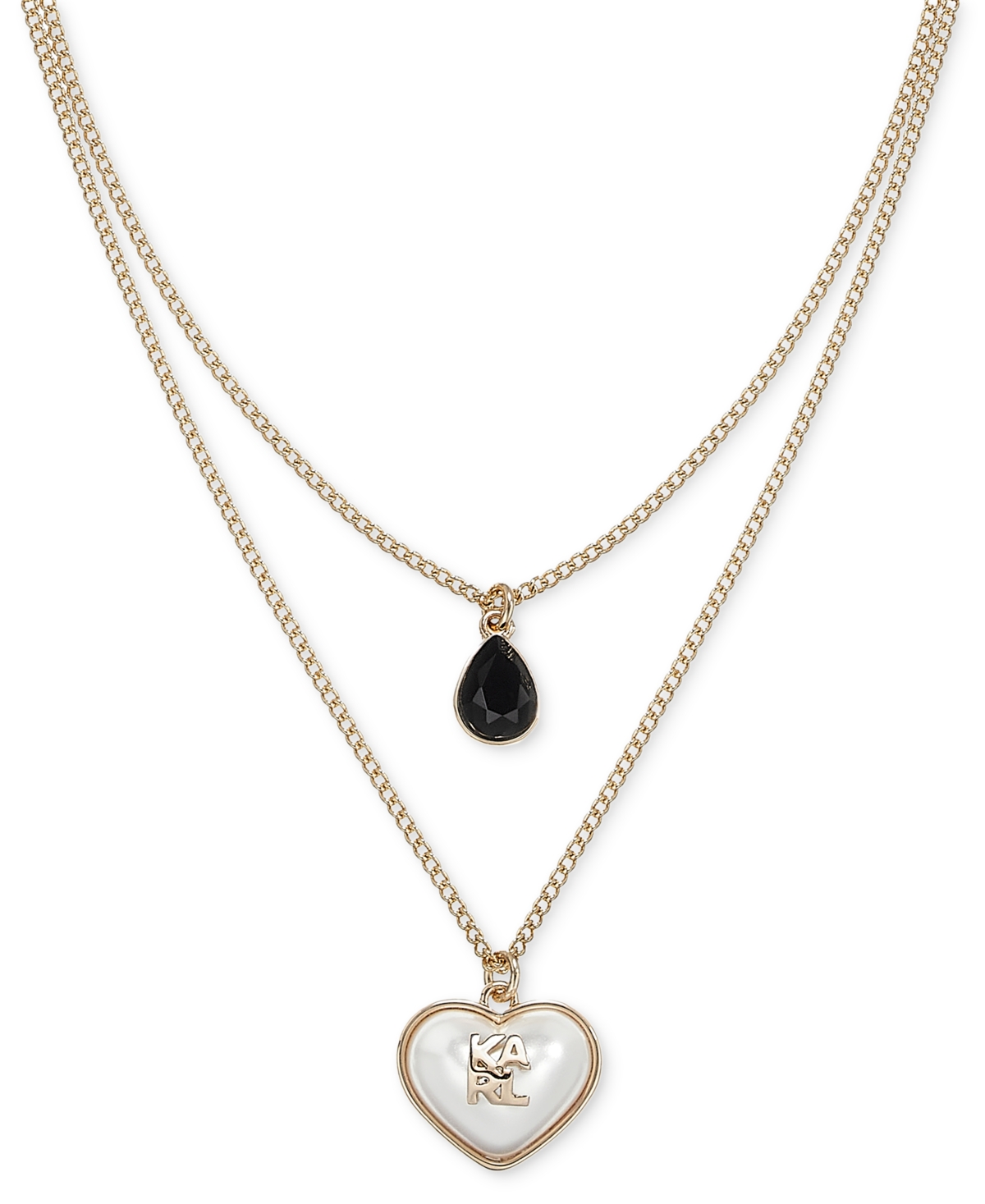 Karl Lagerfeld Paris Imitation Pearl Gold-Tone Heart Pendant Necklace, 16"/18" - White