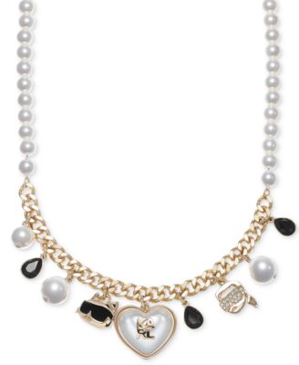 Gold-Tone Crystal and Imitation Pearl Ikon Charm Necklace