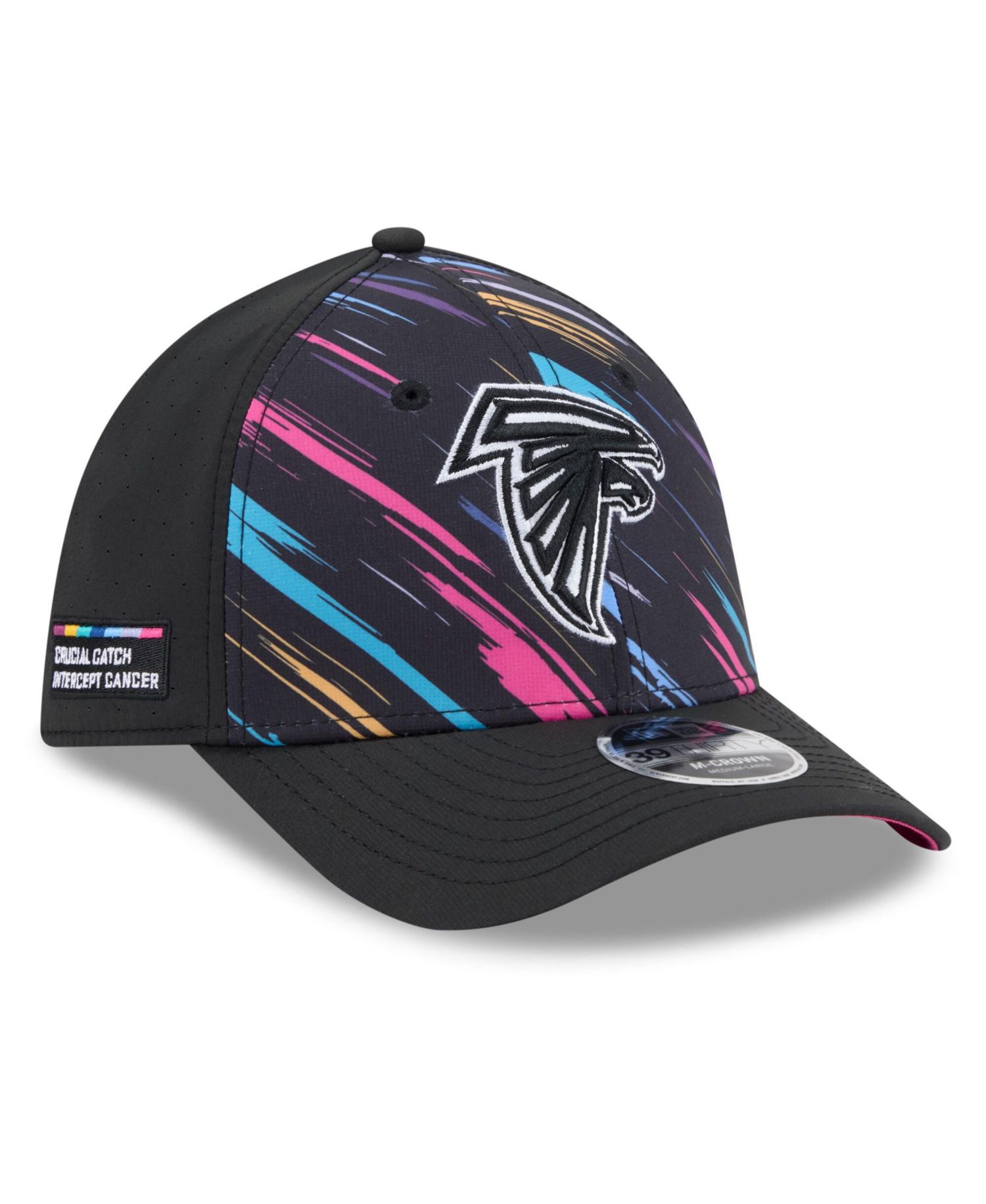 Men's Black Atlanta Falcons 2026 NFL Cruical Catch 39THIRTY M-Crown Stretch Hat