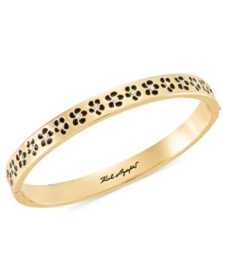 Gold-Tone Colored Flower Inlay Polished Bangle Bracelet