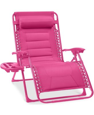 Oversized Padded Zero Gravity Chair, Folding Outdoor Patio Recliner w/ Side Tray