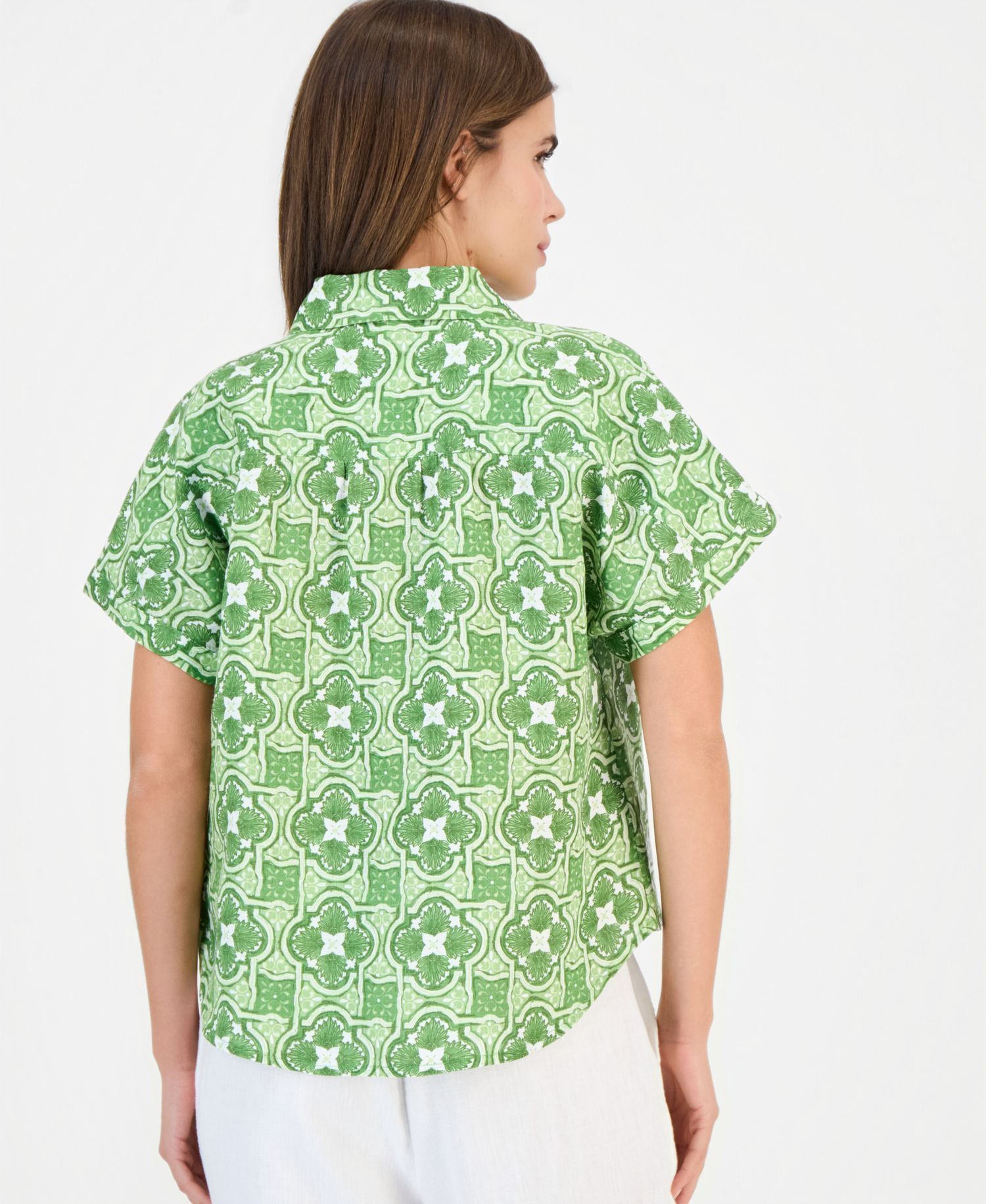 Women's Cap-Sleeve 100% Linen Popover Top