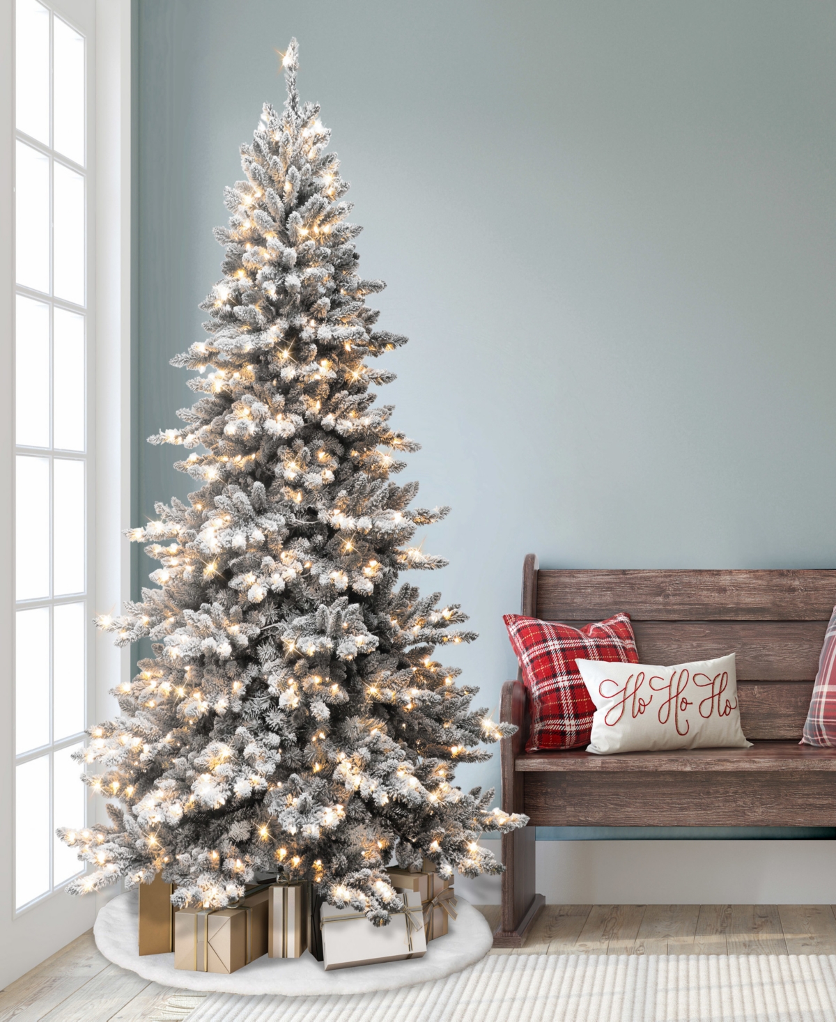 Puleo International 7.5' Pre-Lit Flocked Royal Majestic Spruce Christmas Tree