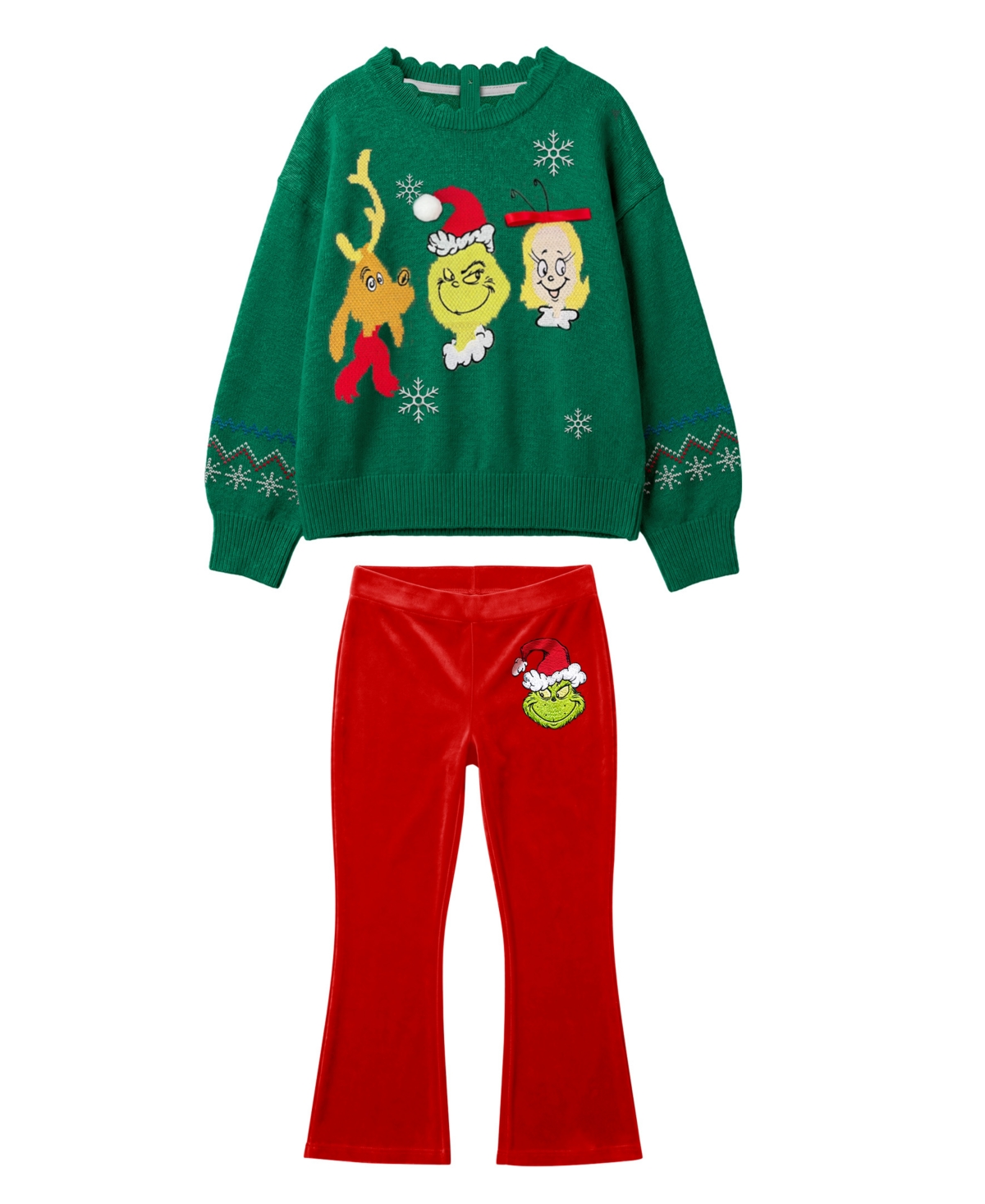 The Grinch Toddler Girls' 2T-6X Intarsia-Design Long-Sleeve Sweater and Pants, 2-Piece Set - Green/Red
