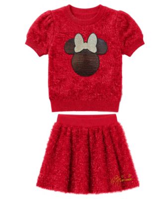 Girls' 2T-6X Minnie Eyelash Sequin Short-Sleeve Top and Skirt, 2-Piece Set