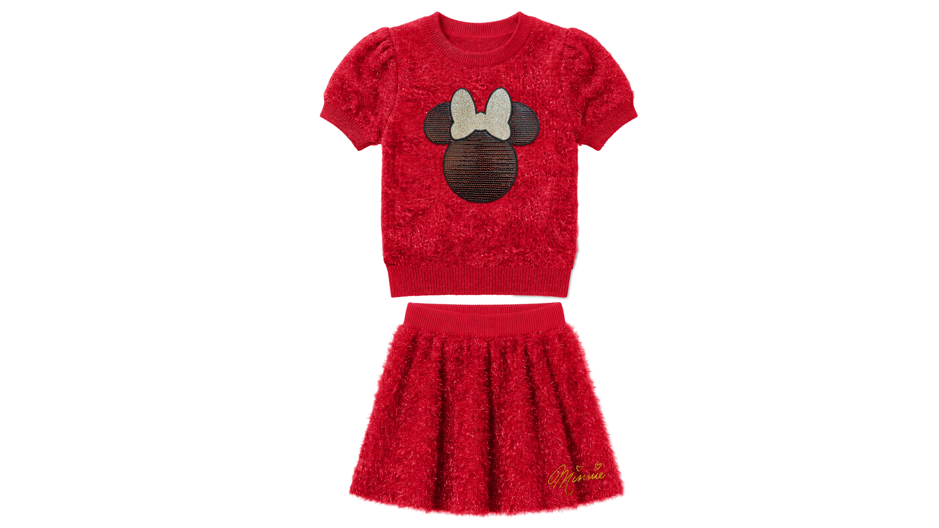Disney Girls' 2T-6X Minnie Eyelash Sequin Short-Sleeve Top and Skirt, 2-Piece Set