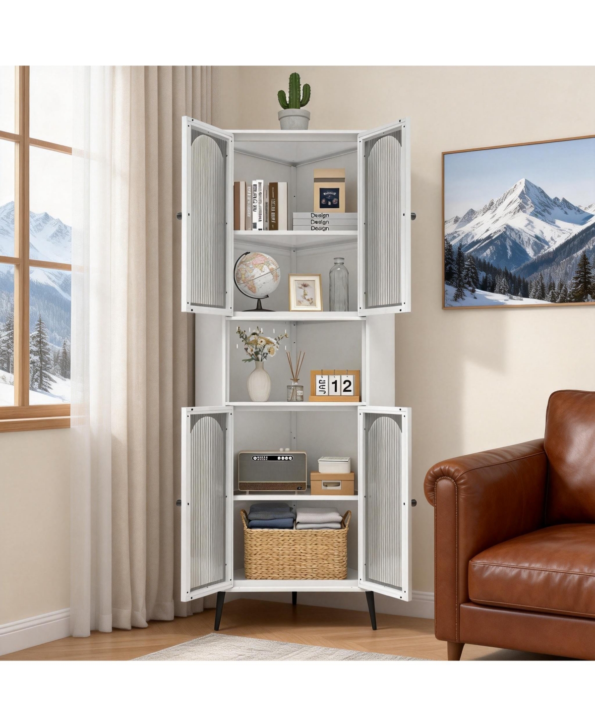 Sumyeg Corner Cabinet Metal Storage Cabinet with Doors and Adjustable Shelves