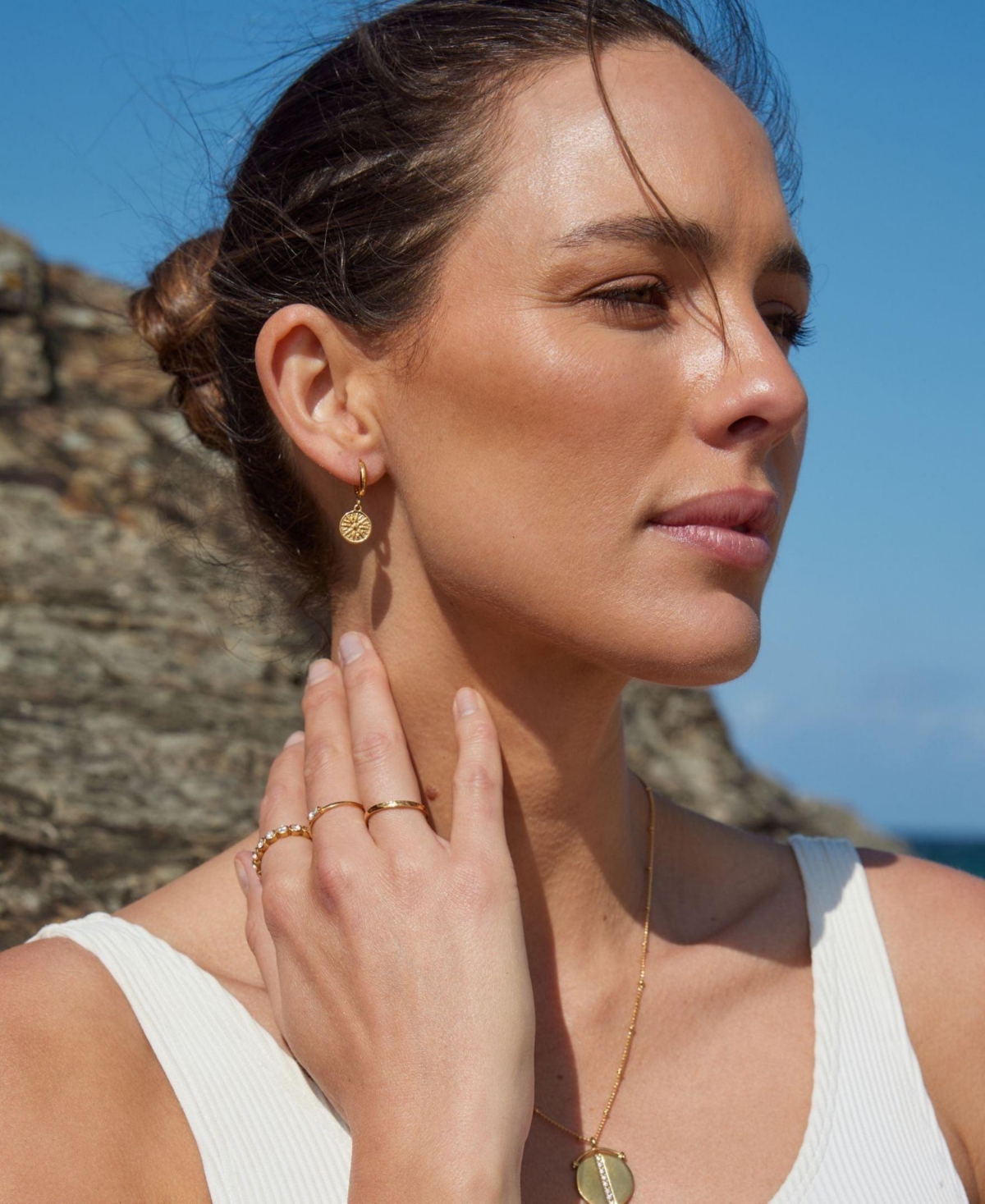 Atolea Gold-Tone Golden Sun Drop-Hoop Earrings