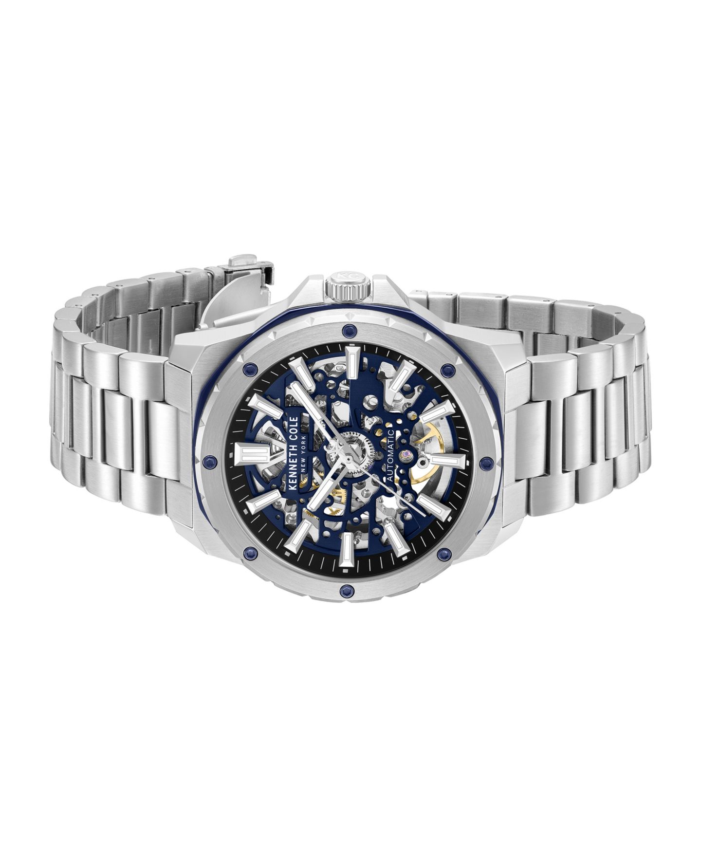 Мужские часы Kenneth Cole New York Automatic Hollis Skeleton Dial Silver-Tone Stainless Steel Bracelet Watch 45mm — фото 5