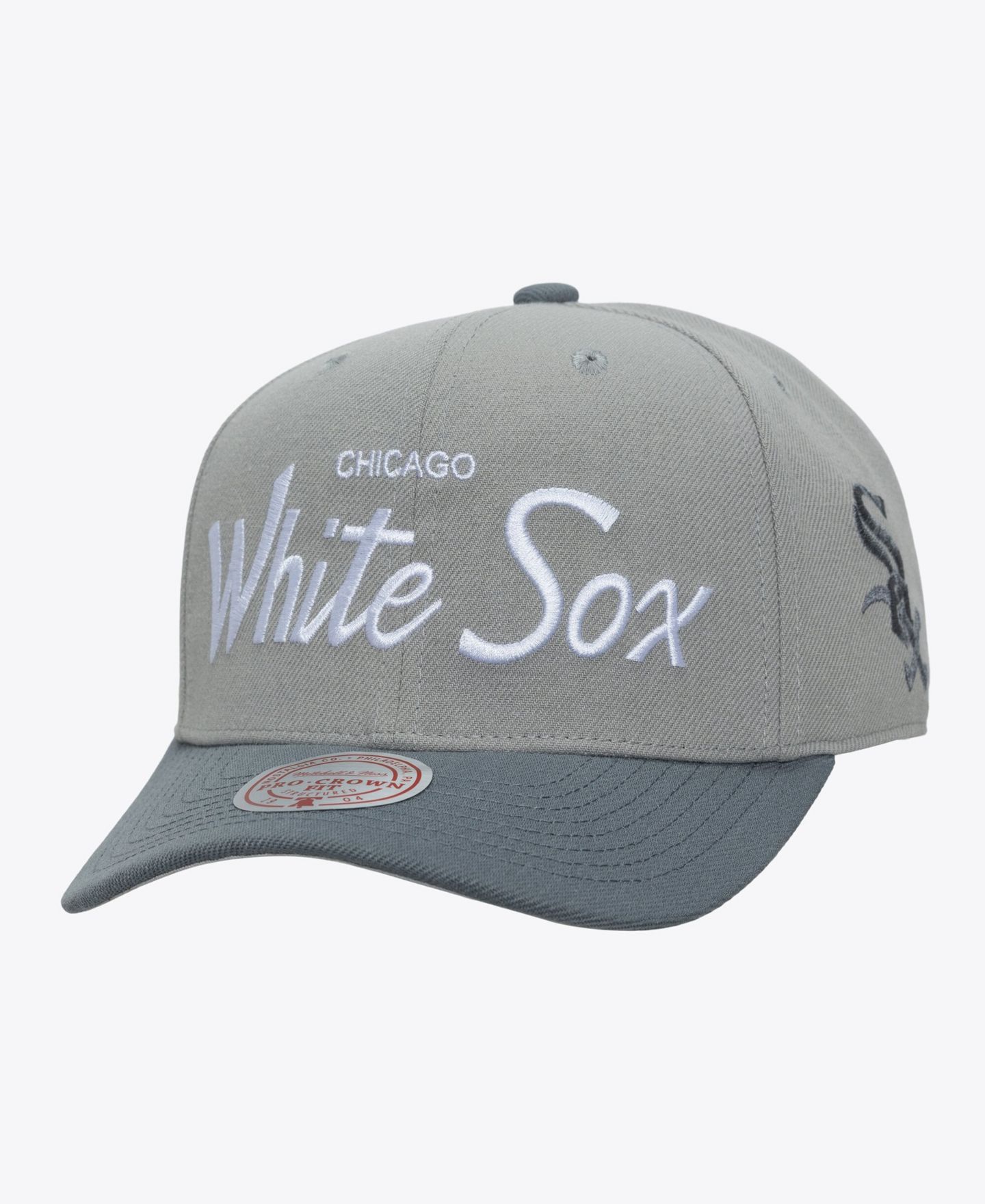 Мужская кепка Mitchell & Ness Gray Chicago White Sox Thunderstorm Head Coach Pro-Crown Adjustable Hat — фото 1