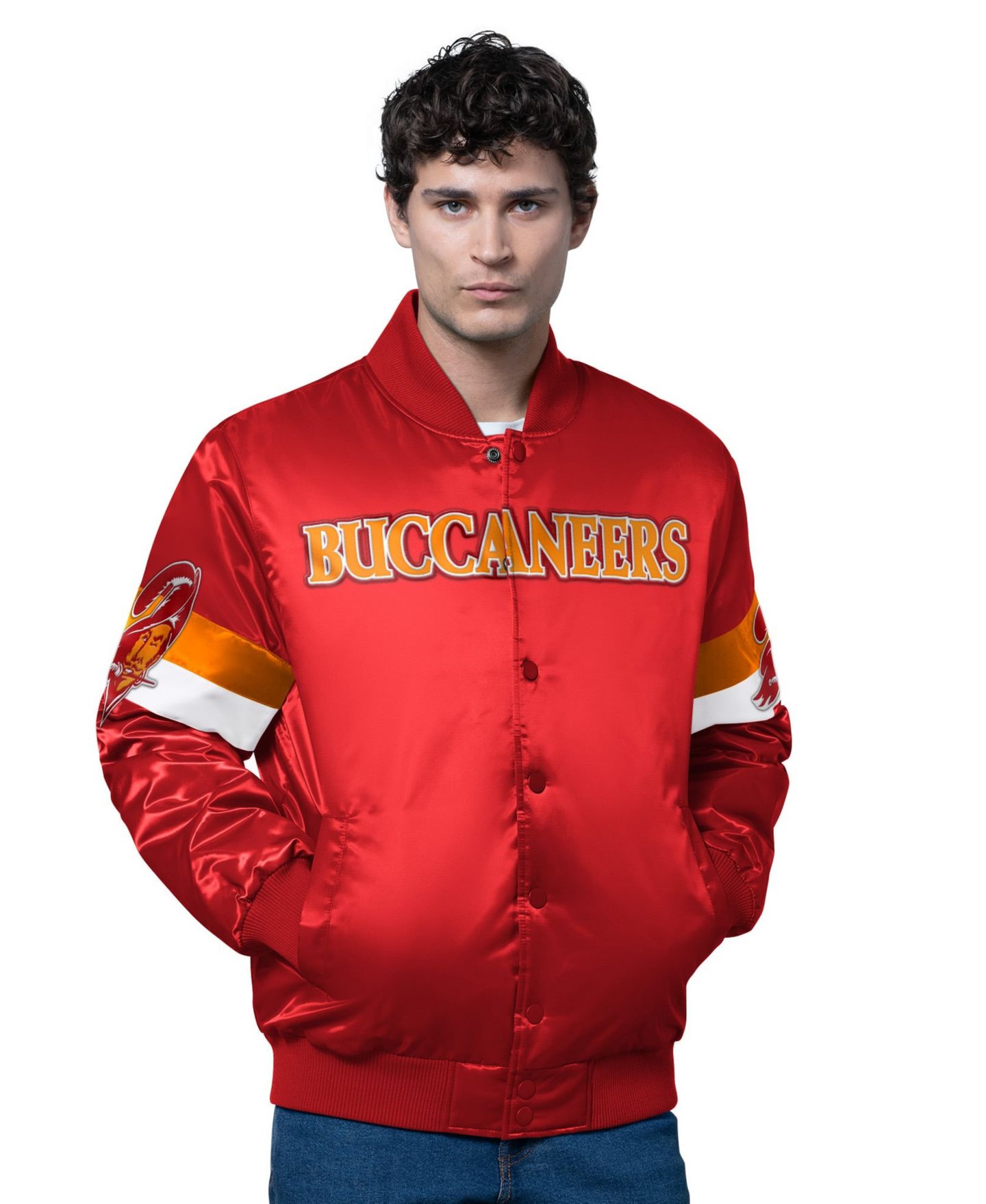 Мужская куртка Starter Red Tampa Bay Buccaneers Triple Option Satin Varsity Vintage Logo Full-Snap — фото 1