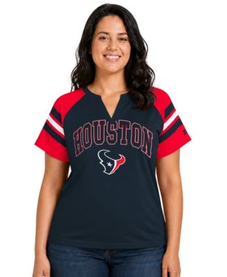 Women's  Navy Houston Texans Plus Size Game On Notch Neck Raglan T-Shirt