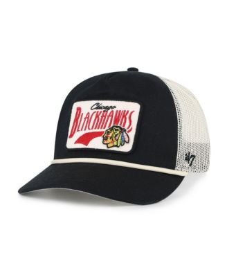 Men's '47  Black Chicago Blackhawks Emmett Heavy Twill Trucker Hitch Rope Adjustable Hat