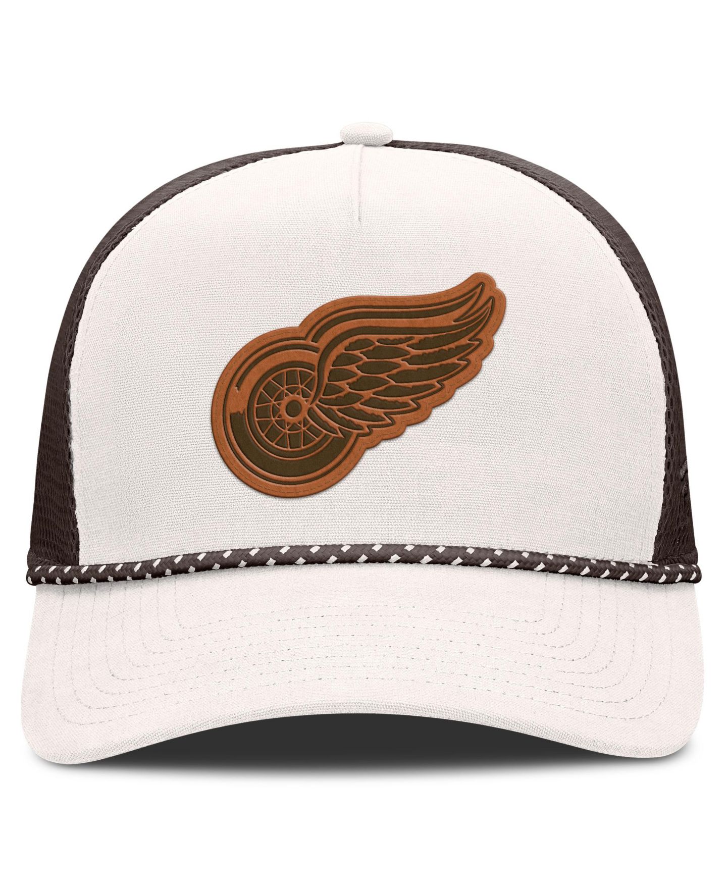 Мужская кепка Fanatics Cream/Brown Detroit Red Wings Level Up Bronco Rope A-Frame Trucker Adjustable Hat — фото 2