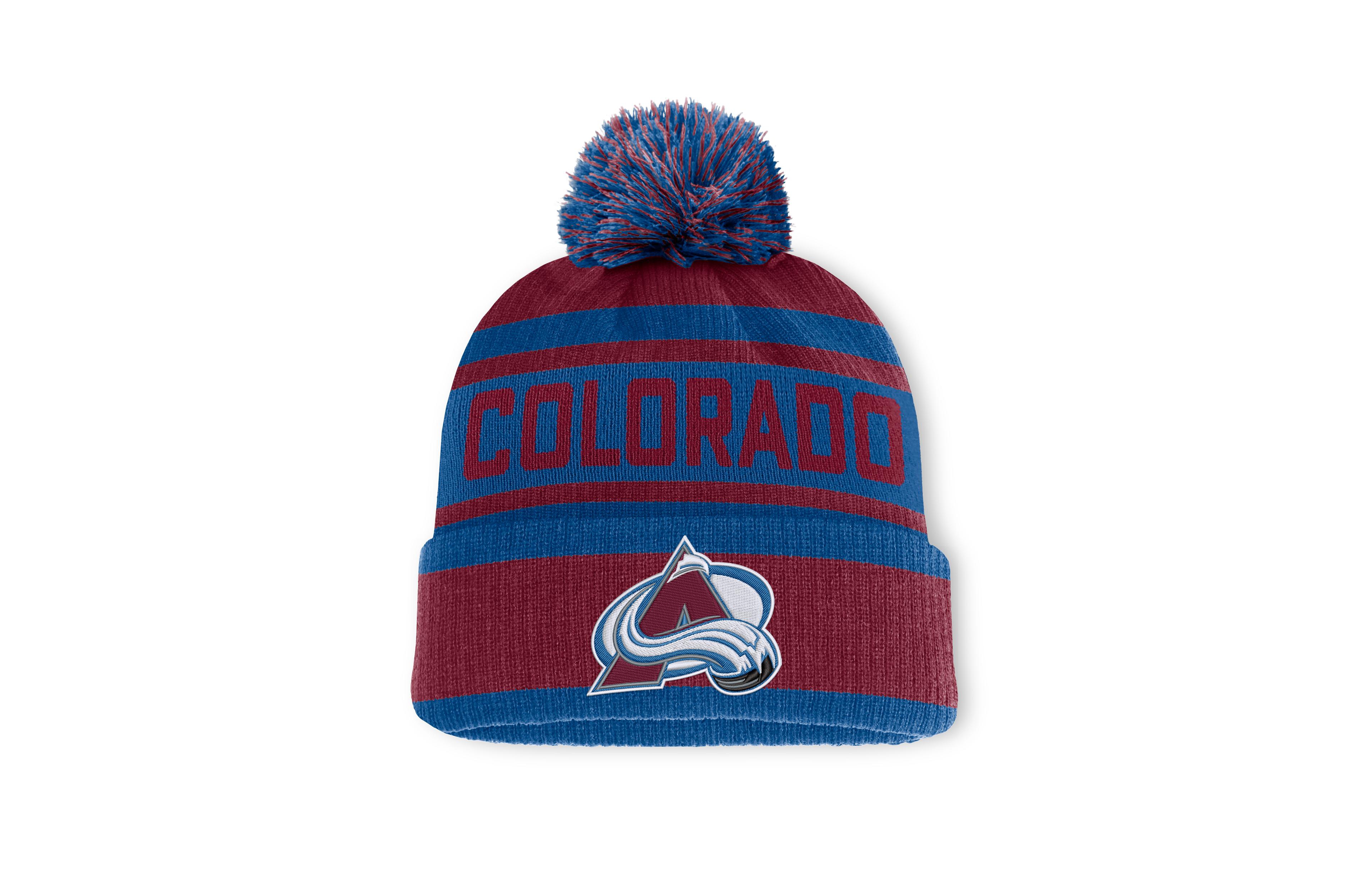 Men's Fanatics Burgundy/Blue Colorado Avalanche Fundamental Cuffed Knit Hat with Pom