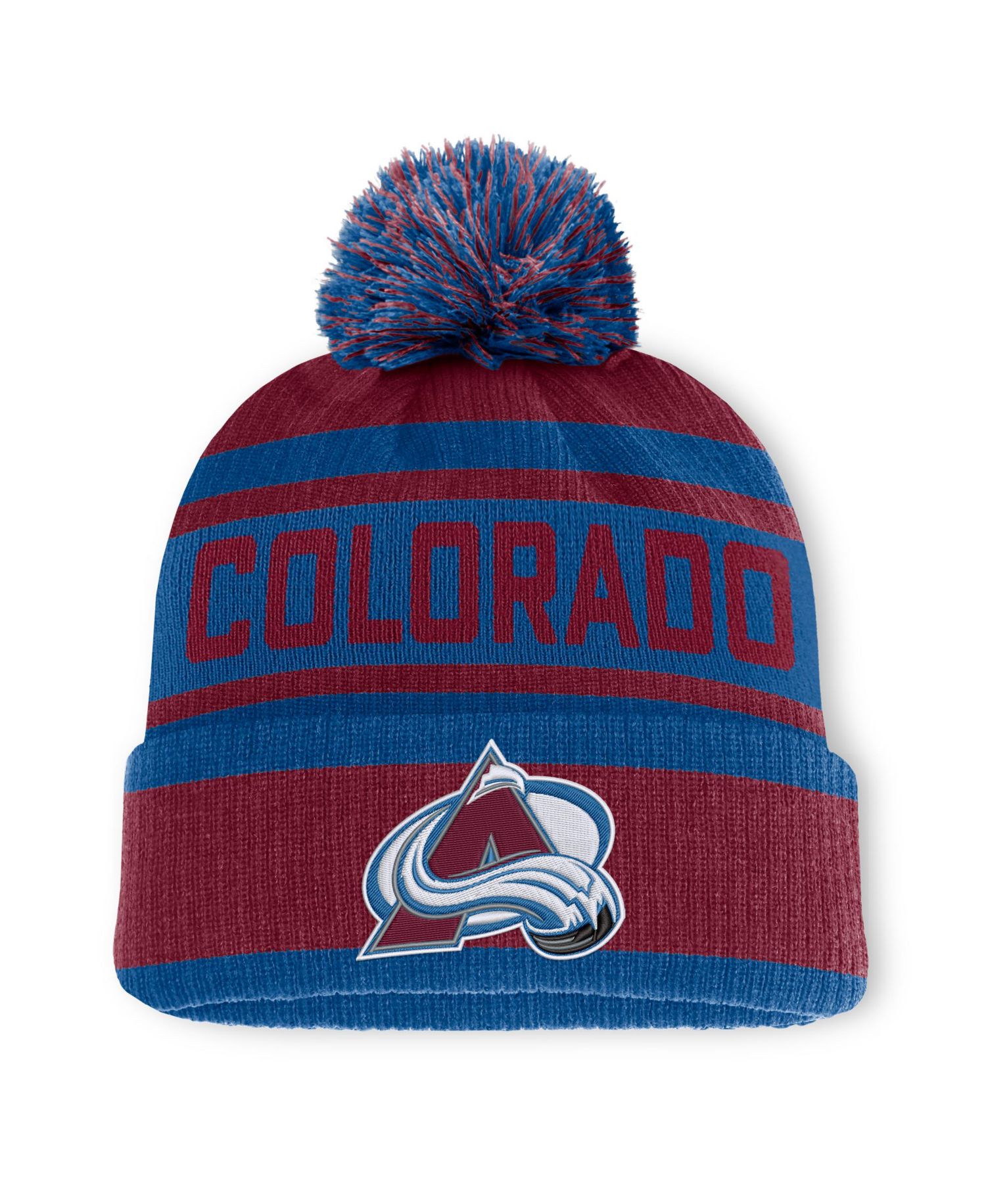 Men's Burgundy/Blue Colorado Avalanche Fundamental Cuffed Knit Hat with Pom