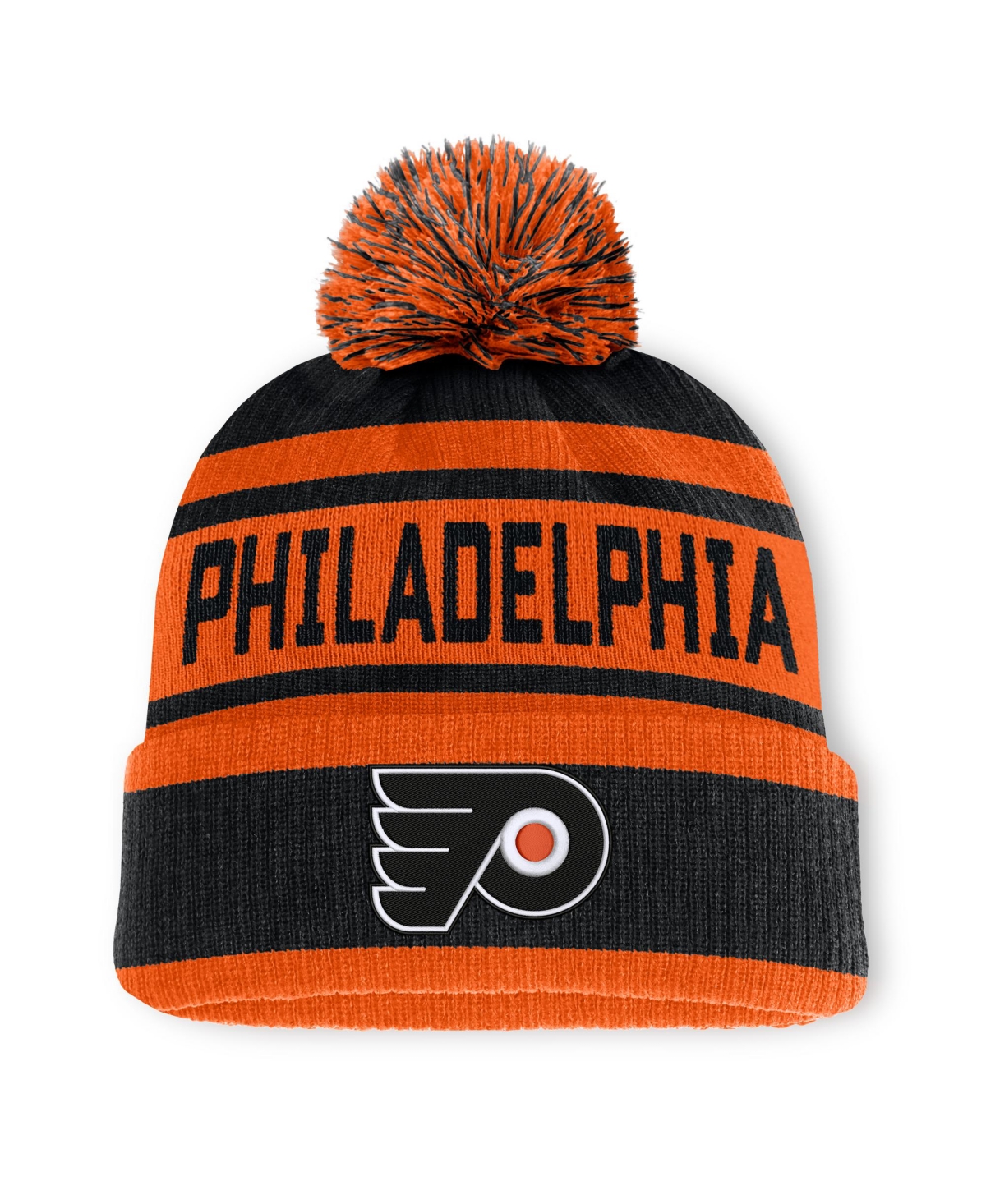 Men's Fanatics Black/Orange Philadelphia Flyers Fundamental Cuffed Knit Hat with Pom