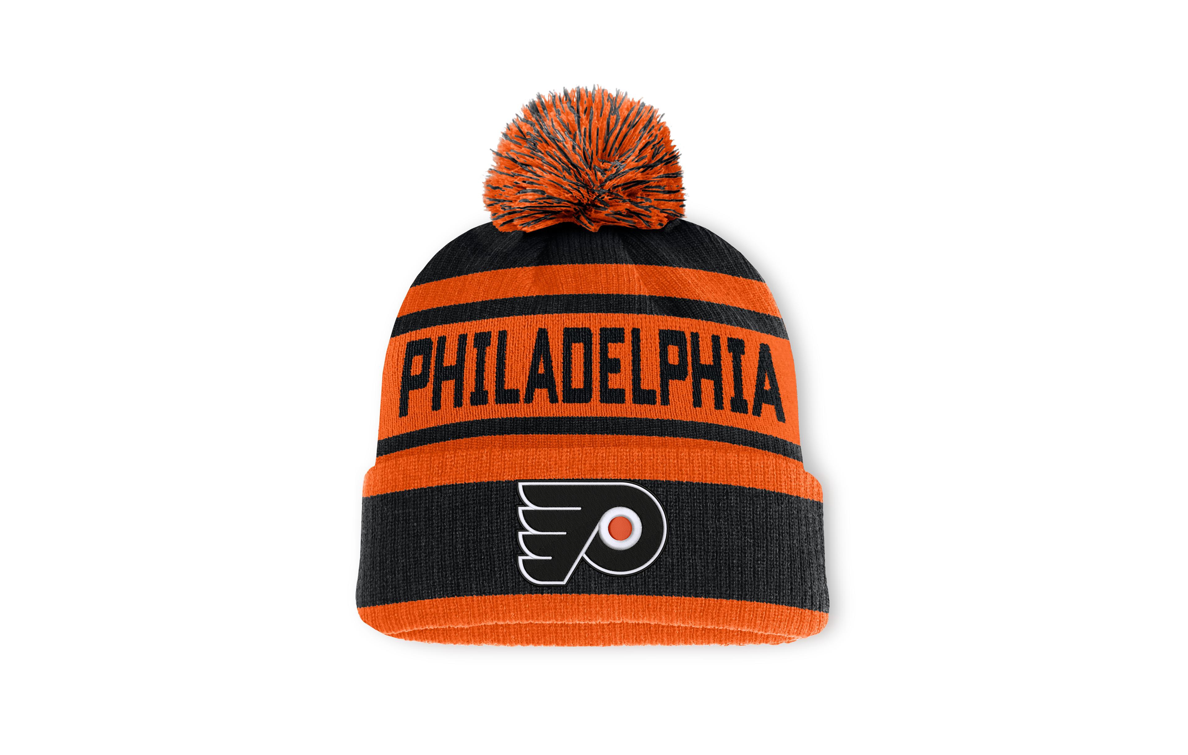 Men's Fanatics Black/Orange Philadelphia Flyers Fundamental Cuffed Knit Hat with Pom