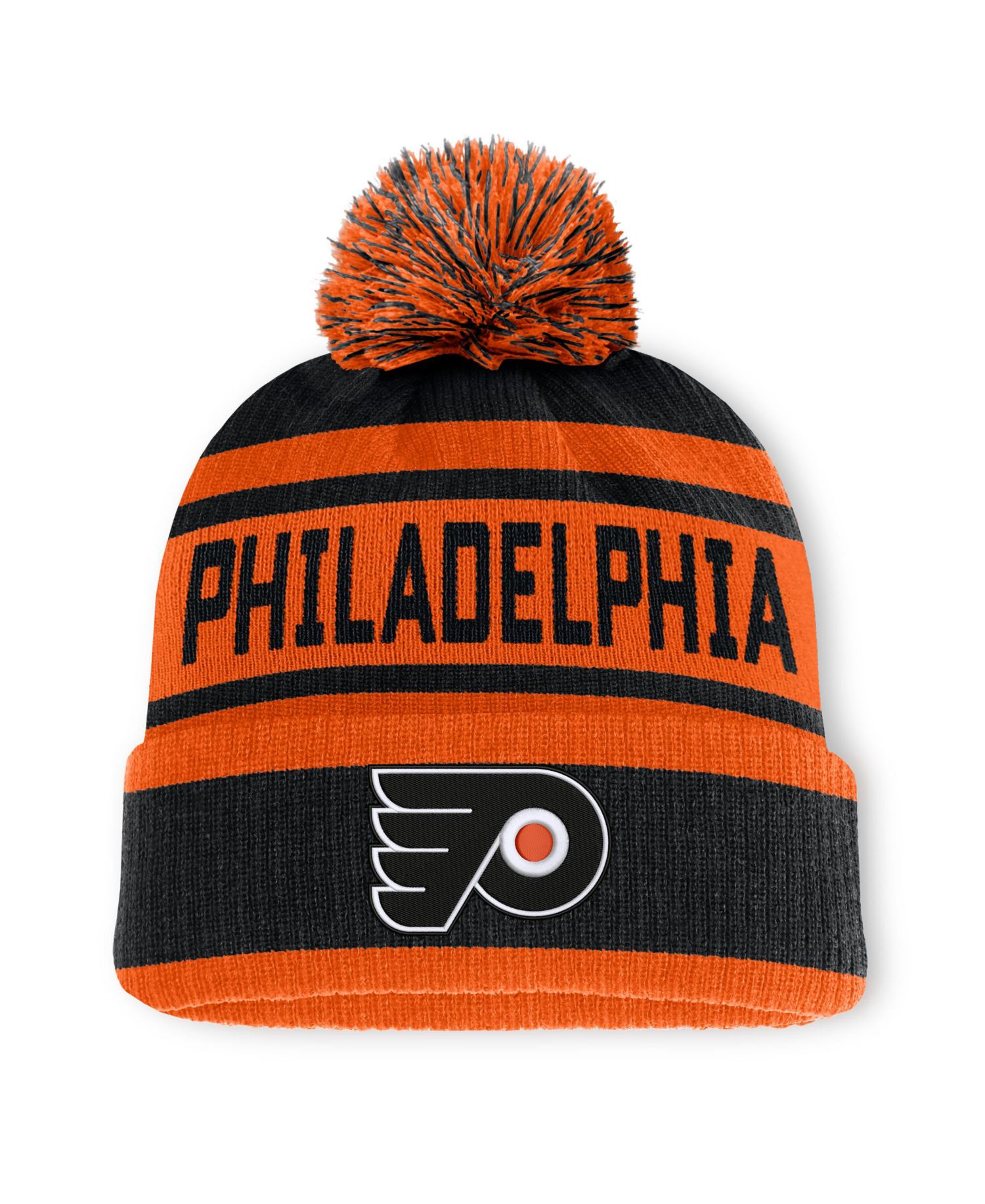 Men's Black/Orange Philadelphia Flyers Fundamental Cuffed Knit Hat with Pom